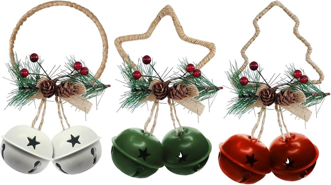 Christmas Bell Door Hanger Wall Hanger Ornaments,Berry Matsuba Pinecones for Christmas Holiday Rustic Vintage Farmhouse Wreath Door Winter Holiday Decoration3pack