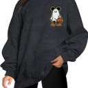 BANGELY Halloween Sweatshirt Women Oversized Cute Spooky Ghost Graphic Shirt Halloween Sweater Fall Long Sleeve Pullover Top (Black, XL)