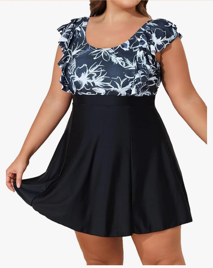 Smismivo Women Plus Size Swim Dress One Piece Bathing Suits Built in Shorts Tummy Control Swimdress. 2XL