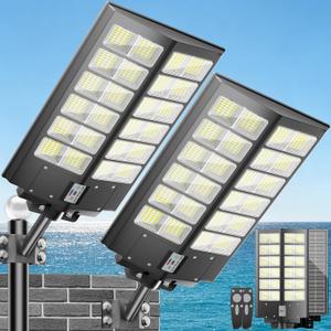 Solar Street Lights Outdoor Waterproof 9000W LED Solar Power Street Light Dusk to Dawn with Mention Sensor Flood Light Large Outdoor Solar Lights for Yard, Entryway Garage, L--2PCS