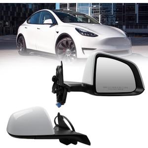 Dasbecan Side Rear View Mirror Compatible with 2020-2024 Tesla Model Y Power Heated Power Folding with Mirror Memory Right Passenger Side #1594112-00-C 159411200C (White 13pin)