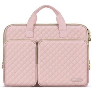 MOSISO 360 Protective Laptop Case 13 inch, 13 inch Laptop Sleeve Compatible with MacBook Air M4 M3 M2 M1 2025-2018/Pro M2 M1 2025-2016,Square Quilted Bag Cover with 2 Pockets & Handle & Belt, Chalk Pink