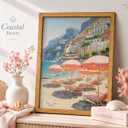 Framed Pink Umbrella Coastal Canvas Wall Art,Beach Scene Picture Wall Decor, 24"L x 16"W