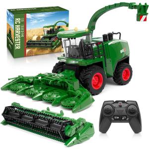 Uarzt Remote Control Combine Harvester Tractor Toy, 1/24 Scale RC Harvester Toys for Kids with 2 Grian Heads/2 Rechargeable Batteries/Light, Farm Toys for 4 5 6 7 8 9 Year Old Boys Birthday Gift