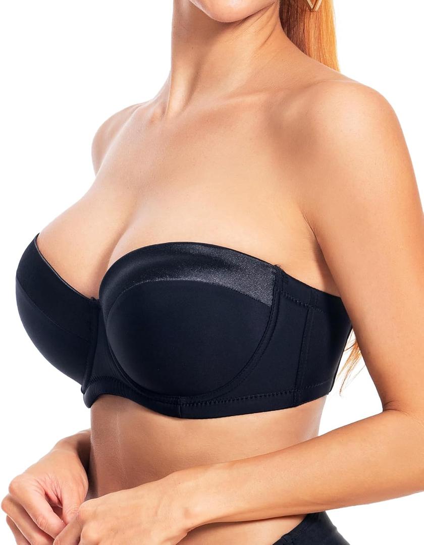 Women's Push up Strapless Bra with Clear Straps for Big Bust, Never Move On Party Band Size 44C, Black