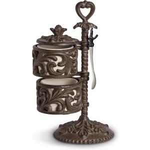 Cream Ceramic and Acanthus Leaf Spice Cellar With Spoon