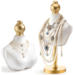 AceOrbit 2 Pcs Vintage Velvet Necklace Display Stand 2 Different 13.8/6.65 Inches Size Velvet Jewelry Necklace Mannequin Holder Elegant Decor for Wedding Jewelry Selling Trade Shows