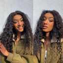 V Part Wig Curly Wig Afro Loose Wave Wear and Go Glueless Wigs for Black Women, Synthetic Hair Full Head Clip in Half Wig as Human Hair No Leave Out (#1B, 22 Inch)