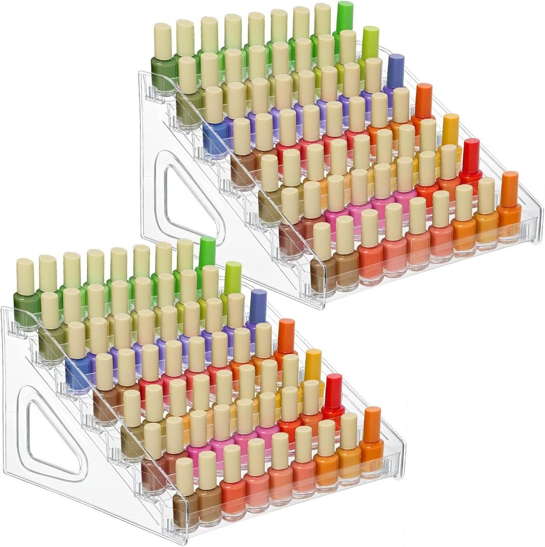 2 Pack Acrylic Nail Polish Organizer 84 Bottles of 7 Layers Acrylic Display Rack Clear Nail Polish Paint Organizer Holder Rack Eyeglasses Shelf Essential Oils Holder Stand No Tool Needed Assembly