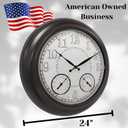 24 inch Illuminated Outdoor Clock for Patio, Waterproof with Thermometer - Large Night Light Wall Clock with Smart LED Sensor, Temperature and Humidity - Weatherproof & Easy to Read for Patio & Home
