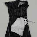 EraSpooky Men's 1920s Gangster Costume Wide Pin Stripe Suit Include Jacket Pants Shirt Front with Attached Necktie M