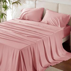 Bedsure Queen Sheet Set, Rayon Derived from Bamboo, Cooling Sheets, Breathable & Soft, Deep Pocket Up to 16 Inches, Hotel Luxury Silky Bedding for Hot Sleepers, Blush Pink Bedsure Queen Sheet Set, Rayon Derived from Bamboo, Cooling Sheets, Breathable & Soft, Deep Pocket Up to 16 Inches, Hotel Luxury Silky Bedding for Hot Sleepers, Blush Pink