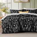 Bedsure Duvet Cover Queen Size - Reversible Black Queen Duvet Cover Set with Zipper Closure, 3 Pieces Floral Patterned Bedding Set with 8 Corner Ties and 2 Pillow Shams