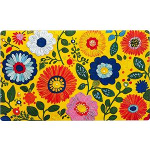 Welcome Mat 17x29 Inch Spring Summer Outdoors Indoors Front Door Mat, Low Profile Doormat for Outside Inside Home Entrance, Non Slip Rubber Back Floor Rugs for Entryway, Yellow Flower