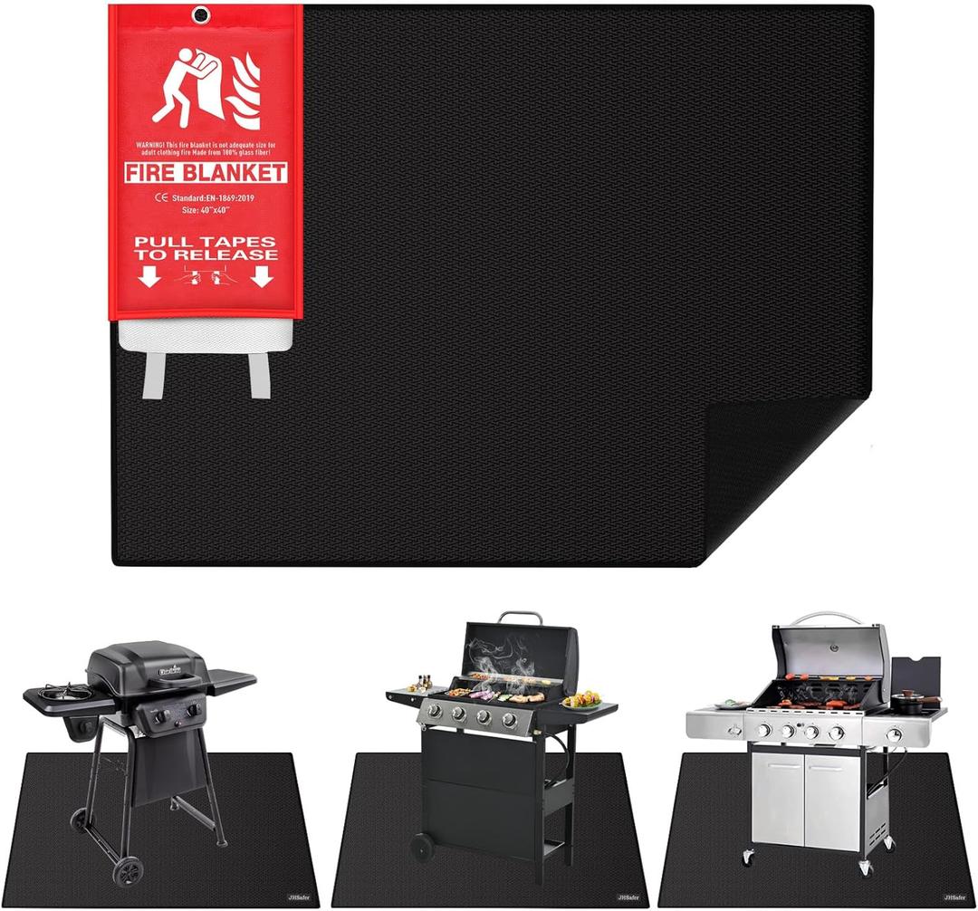 Large Under Grill Mat with 40 x 40Fire Blanket, Double-Sided 65 x 48Fireproof Grill Pad for Outdoor Grill,Indoor Fireplace Fire Pit Mat, Waterproof Oilproof BBQ Mat for Deck Patio Lawn