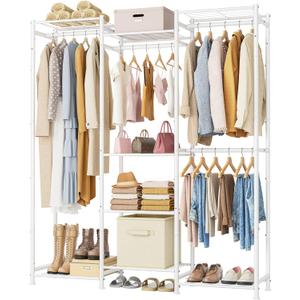 HOMIDEC Wardrobe Closet, 4 Hanging Spaces Portable Clothes Rack, Free Standing Closet Organizer and Storage System with Hanging Rods, Clothing Rack Suitable for Cloakroom, Bedroom, Entrances, etc. White (Large)