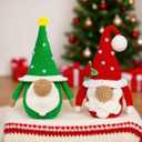 2 Pcs Handmade Crochet Christmas Gnomes Xmas Crochet Tabletop Ornaments Dwarf Plush Dolls Table Centerpieces Festive Holiday Christmas Tree Decoration Knitting Craft Art Supplies
