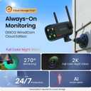 DEKCO Wired 2K Security Camera Outdoor, 180° Pan & 270° Coverage, 24/7 Constant Power Surveillance, Full Color Night Vision, AI Human Detection, Cloud Storage Edition, Spotlight & Siren