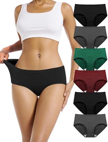 TIICHOO Underwear Women Pack Soft Cotton Mid/Low Rise Women's Panties 6 Pack, M