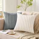 Pallene Faux Fur Plush Throw Pillow Covers 16x16 Set of 2, Luxury Soft Fluffy Striped Decorative Pillow Covers for Sofa, Couch, Living Room, Grey