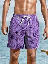 Men's Beach Shorts with Elastic Waistband Vacation & Summer Outdoor Activities, Purple, Size 2XL