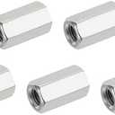 HiPicco Hex Coupling Nuts, M8 x 1.25-Pitch 24mm/0.94" Length Metric Coarse Thread, 5 Pack 304 Stainless Steel Rod Coupling Nut for Threaded Rods & Studs