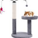 24" Scratching Post, Interactive Cat Scratcher, with Perch & Plush Toy, Sturdy Weighted Base, Grey