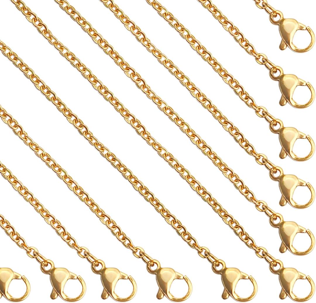 24 Pcs 18" 2mm Gold Stainless Steel Necklace Link Cable Chain Lobster Clasp Bulk for DIY Jewelry Making Supplies Accessories