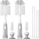 CAREBABYMORE 2 Pack Baby Bottle Brush with 4 Pack Straw Brushes, 10.2" Nylon Brushe with Nipple Cleaner and Stand Suction Cup (Gray)
