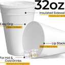 32 Oz Styrofoam Cups with Lids (25 Pack) Large Foam Cups for Hot and Cold Drinks, Insulated White Styrofoam Coffee Cups, Soda, Juice, Tea - Made in USA (EXP 09/30/26)