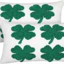 Mixweer 2 Pcs St. Patrick's Day Plush Pillow Covers 12 x 20 Inch Irish Clover Throw Pillowcases White Green Sequin Cushion Covers Home Decor for Couch Sofa Bed Farmhouse Decorative