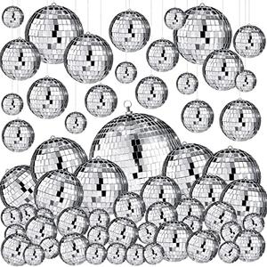 Funtery 100 Pcs Mirror Disco Balls Bulk Assorted Silver Hanging Disco Ball Decor for Home Wedding Birthday Dance Music 70 S Theme Party Christmas Tree Ornaments(1, 2, 3, 4, 6, 8)