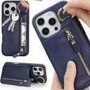 for iPhone 16 Plus case Wallet with Card Holder for Women Men Shockproof Phone case with Keychain Ring Stand Leather Zipper Credit Card Slots-Deep Blue