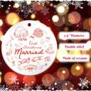 2 x First Christmas Married Ornament Gifts for Couple, 2025 Funny Newlyweds Wedding Ornaments for Christmas Tree, Ceramic