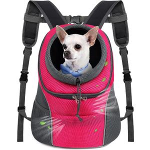 WOYYHO Pet Dog Carrier Backpack Small Dog Front Backpack Ventilated Dog Carrier Back Pack with Storage Pockets, Adjustable Straps & Safety Belt for Travel Hiking Outdoor (Size M: 5-9 lbs, Rose)
