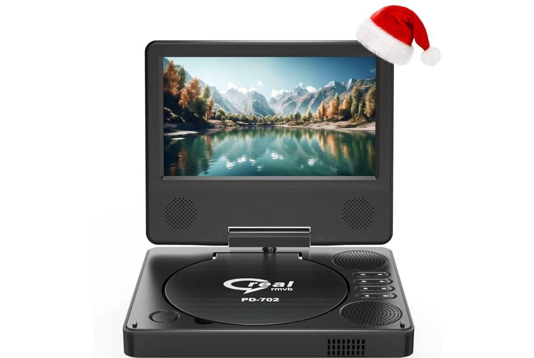 9.5" Portable DVD Player with 7.5" Swivel Display Screen, 5-Hour Built-in Rechargeable Battery, Car DVD Player,Supports SD Card/USB/CD/DVD and Multiple Disc Formats, High Volume Speaker