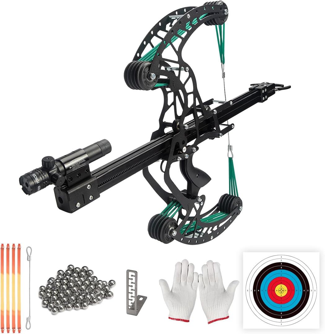Compound Slingshot That Shoots Steel Balls, Both Handed Ball Bearing Compound Bow Set for Adults, Professional Slingshot with Continuous Shooting for Outdoor, Green 