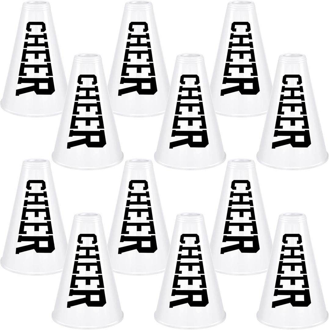 Meooeck 12 Pieces White Cheer Megaphone Noisemaker Bulk Party Accessory Plastic Cheerleading Small Megaphone Director Prop Noisemaker Toys for Sports Game Party Outdoor