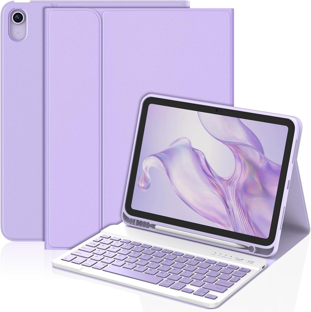 KBCASE for iPad Air 11 inch (M3/M2) 2025/2024 Case with Keyboard, Keyboard Case for iPad Air 5th/4th Gen/for iPad Pro 11 2018, Detachable Wireless Keyboard, with Pencil Holder(Purple)