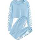 Meikulo Crop Tops for Teen Girls Hoodies Two Piece Outfits Tracksuit Activewear Kids Cute Long Sleeve Sweatshirts Sweatpants Blue, 7-8 Years