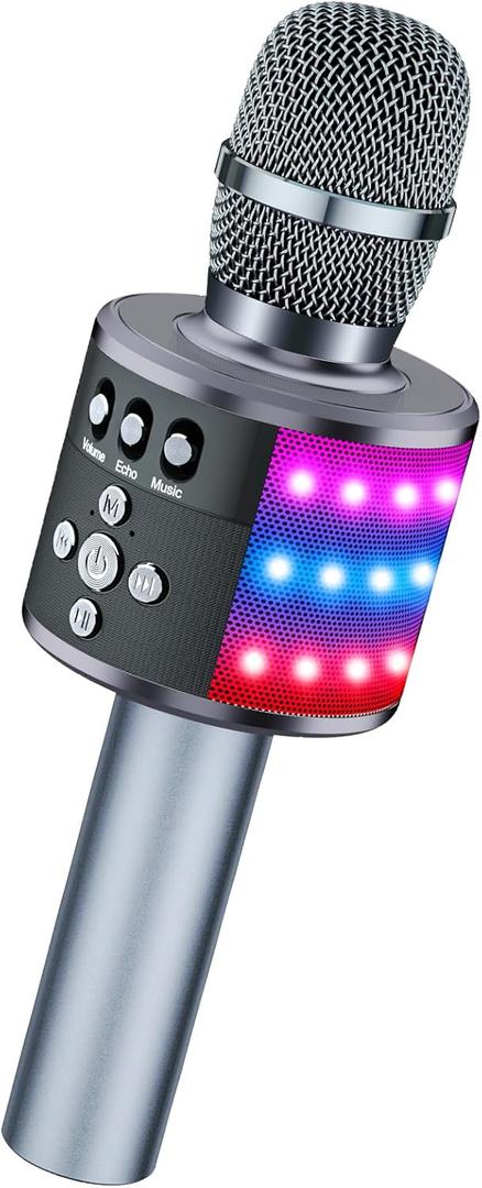 BONAOK Karaoke Microphone for Kids & Adults - Bluetooth Microphones Singing Mic with Disco Lights, Echo Effect, Built-in Speaker Portable Karaoke Player for Party Travel Gifts Q78 (Space Gray)