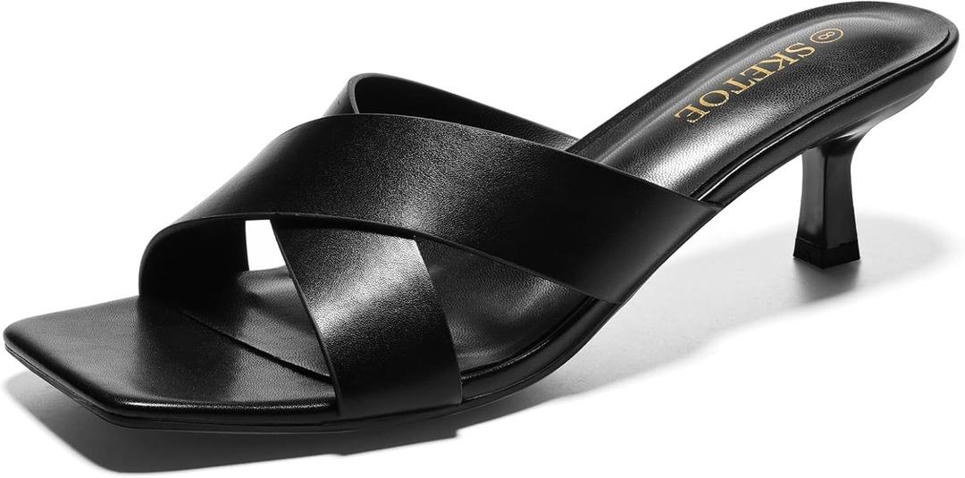 Womens Kitten Heels Open Toe Short Heels Sandals for Women Fashion Party Dress Low Heels Sandals (8, Black)