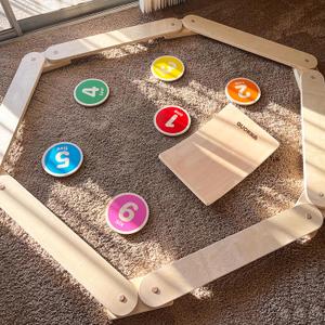 QUOKKA Complete Indoor Play Set with Wooden Balance Beam - Balance Board, Wooden Activity Discs - Safe and Creative Active Play for Kids (6x60)
