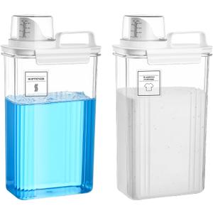 Laundry Detergent Dispenser for Laundry Room,94oz Fabric Softener Dispenser,Liquid Laundry Detergent Container,Laundry Detergent Organizer for Laundry Room Organization with 6 Labels,2 Pack