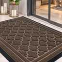 Color&Geometry Front Door Mat Outside Entrance, Heavy Duty Non Slip Low Profile Doormat for Entryway, Trap Dirt and Moisture Welcome Mats All-Weather, Easy Clean, Patio, Garage, 17"x30" Brown