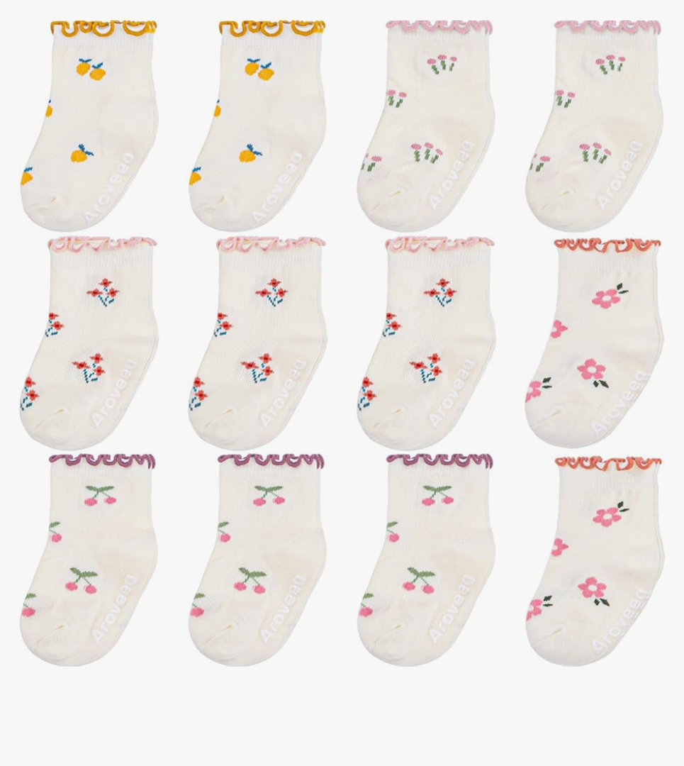 Baby Toddle Socks Grip Non Slip Boys Girls Cotton 12 Pack Ankle Cute Newborn Socks 1T