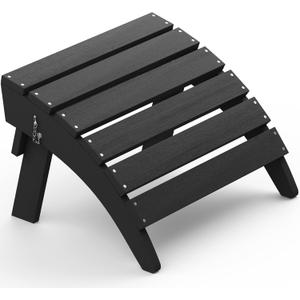 SERWALL Folding Adirondack Ottoman, No-Assembly Outdoor Footrest, All Weather Use Patio Footstool for Adirondack Chair, Black (1 pc)