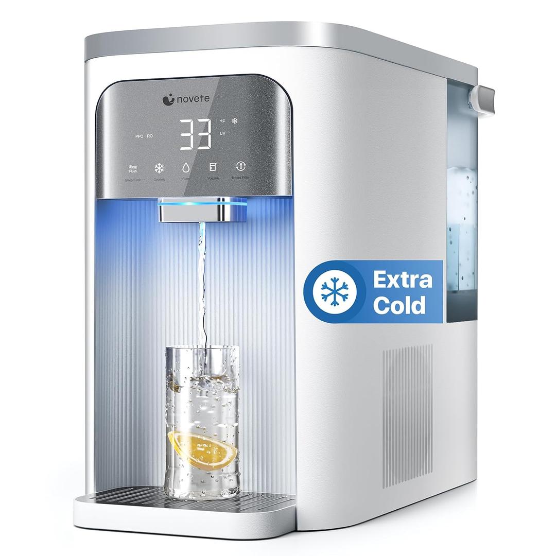 NOVETE Reverse Osmosis Water Filter Countertop, UV Cold Water Down to 32, NSF/ANSI 42/58 Certified, 4:1 Pure to Drain, No Installation Needed, 8-Stage RO Water Filtration System, CRF0A-QS, White