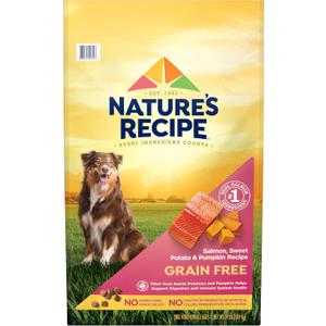 Nature's Recipe Grain Free Salmon, Sweet Potato & Pumpkin Recipe Dry Dog Food, 24 lb. Bag (24 Pound (Pack of 1)), Best By: OCT/12/2026