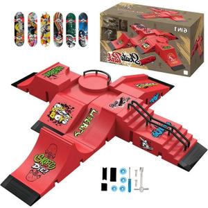 Fingerboard Skate Park Set - Compatible with Tech Deck Skateboards - 6 Ramps, 6 Fingerboards, & Obstacles - Ideal for Fingerboard Enthusiasts